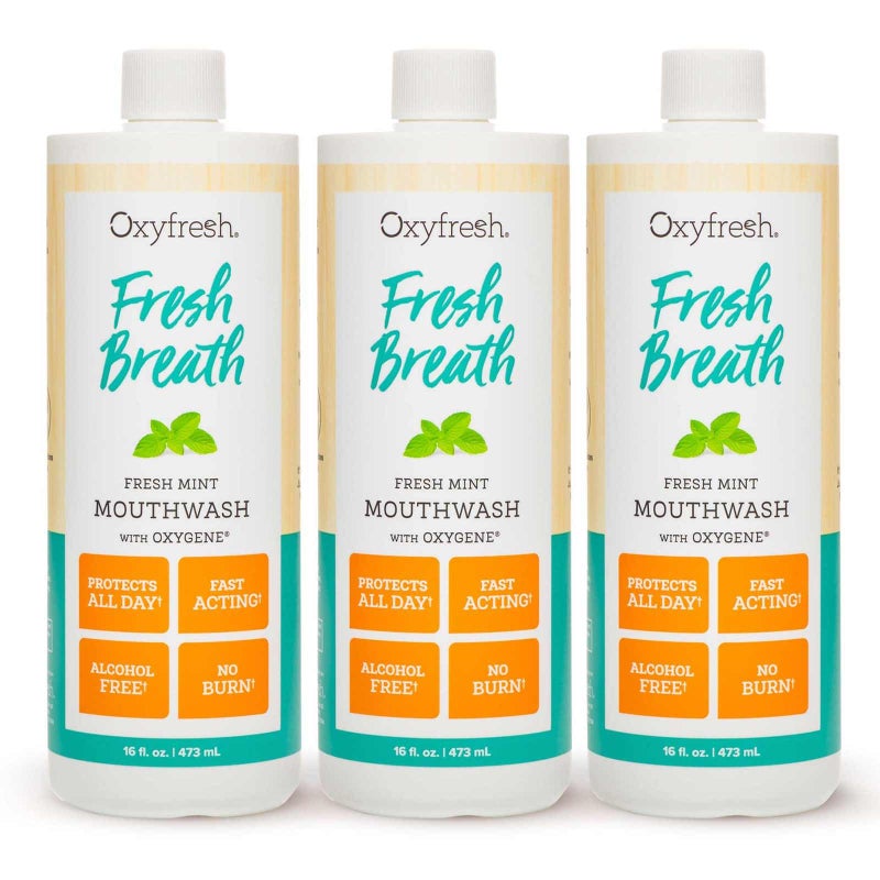 Oxyfresh Fresh Mint Flavored Mouthwash for Adults Fresh Breath Bad Breath Treatment Dentist Recommended for Long Lasting Fresher Healthy Gums Alcohol Fluoride Free 16 Fl Oz Pack of 3